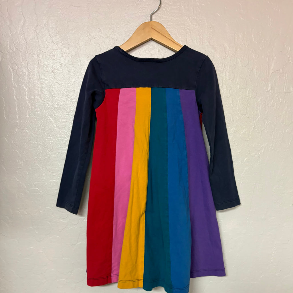hanna andersson long sleeve dress vertical rainbow stripes 5T