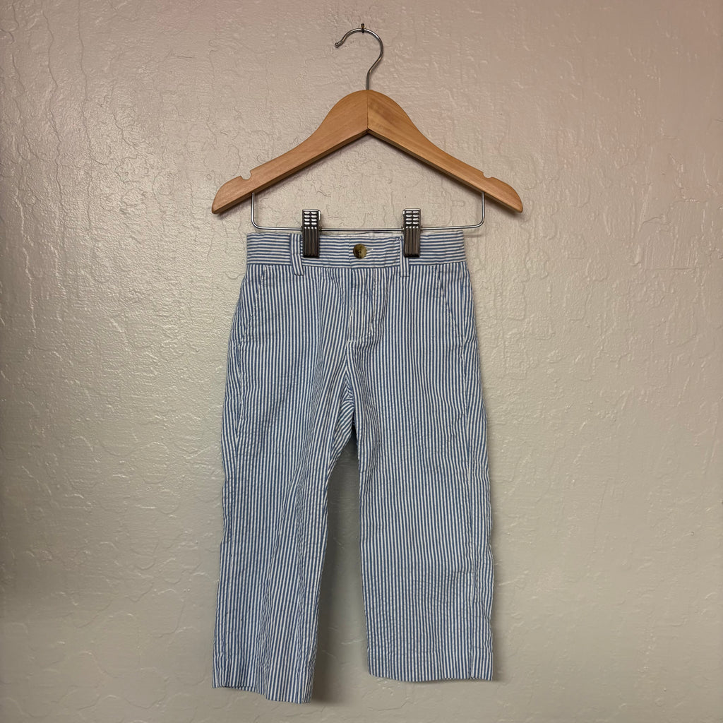 janie and jack boys’ white and blue stripped  seersucker pants 18-24M