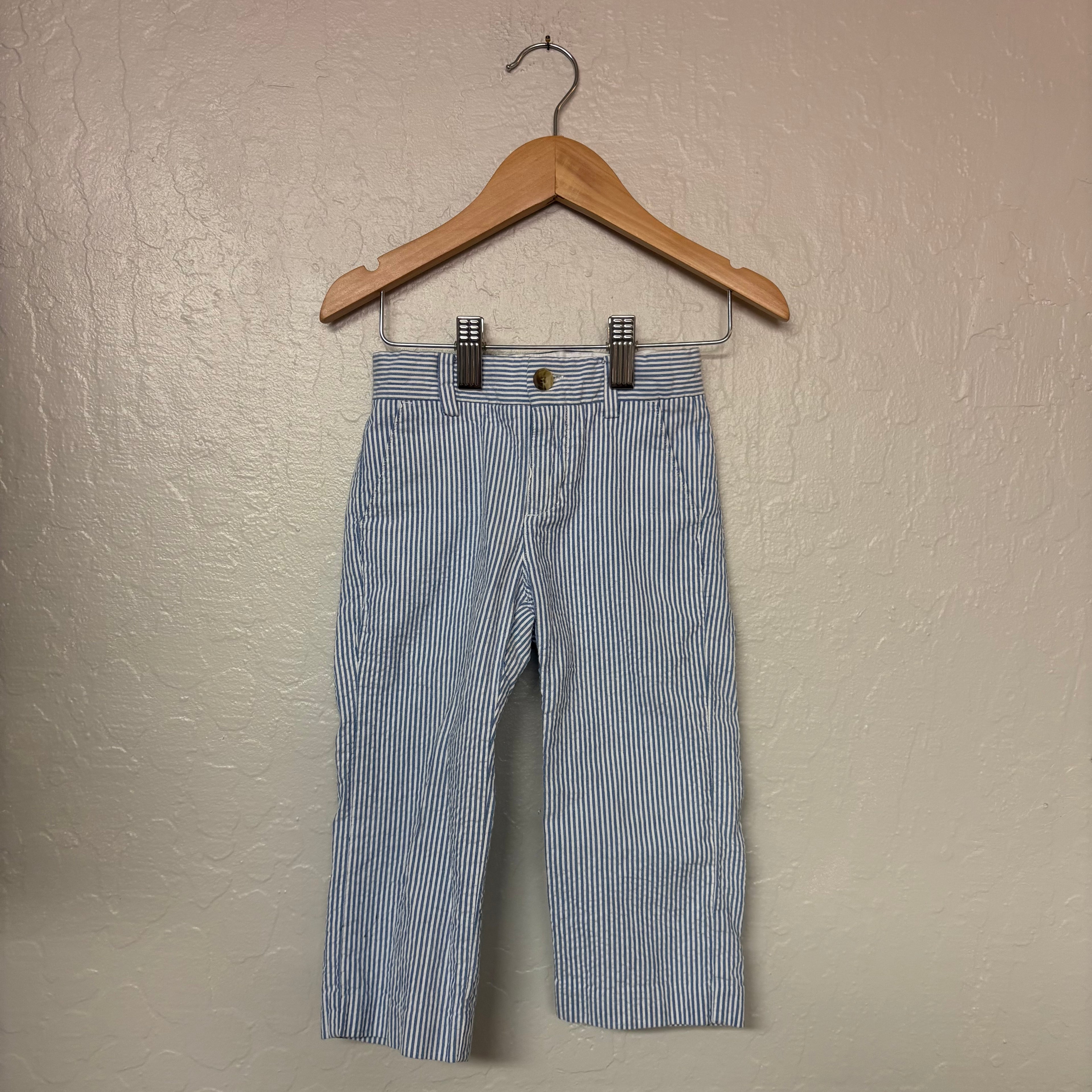 janie and jack boys’ white and blue stripped  seersucker pants 18-24M