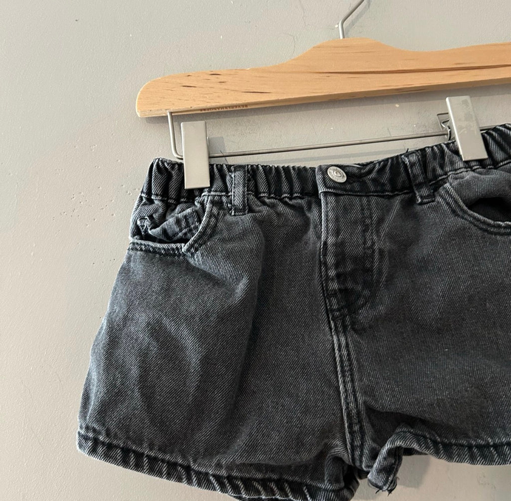 zara girls' washed black paperbag denim shorts 3-4Y