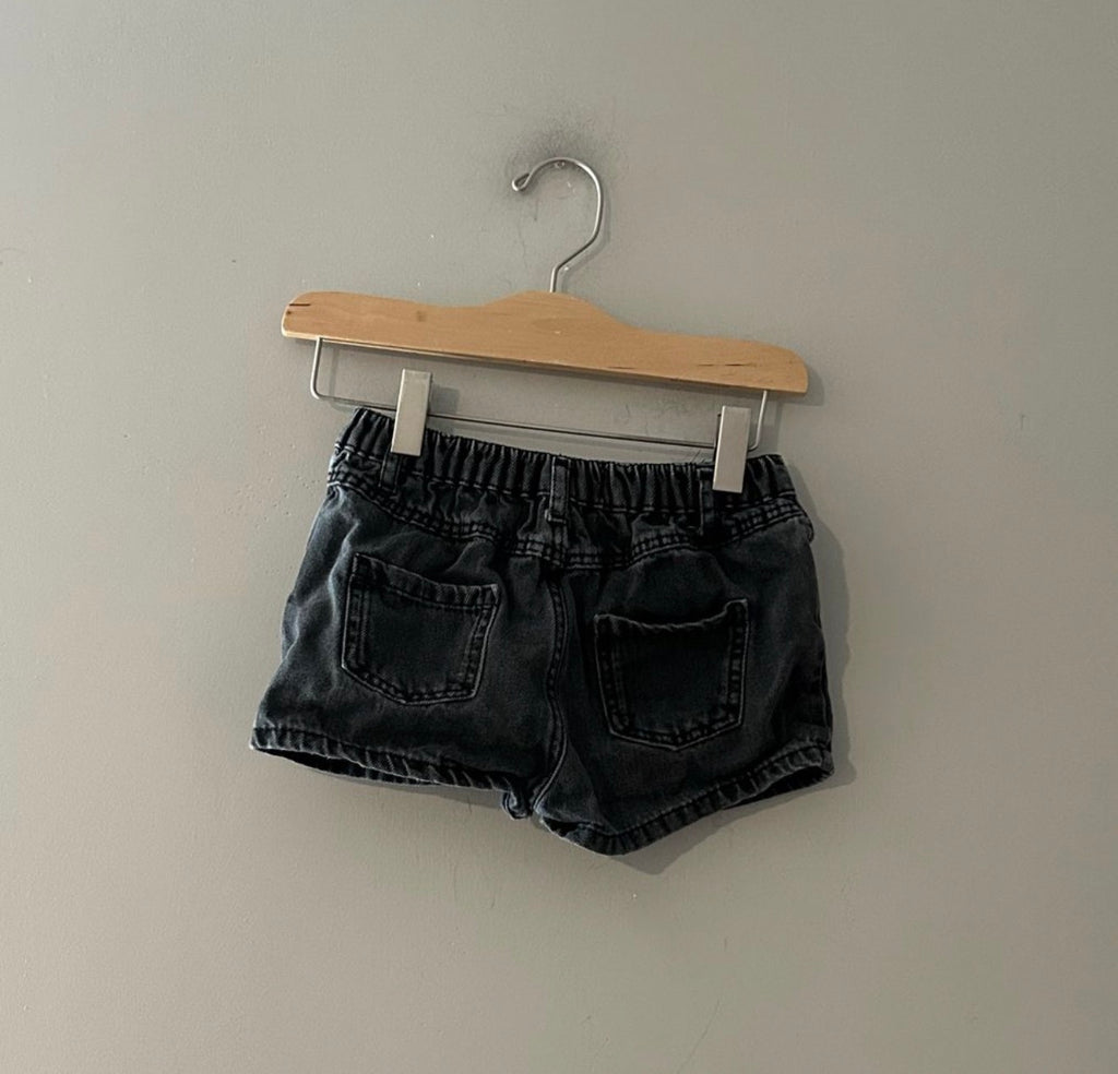 zara girls' washed black paperbag denim shorts 3-4Y