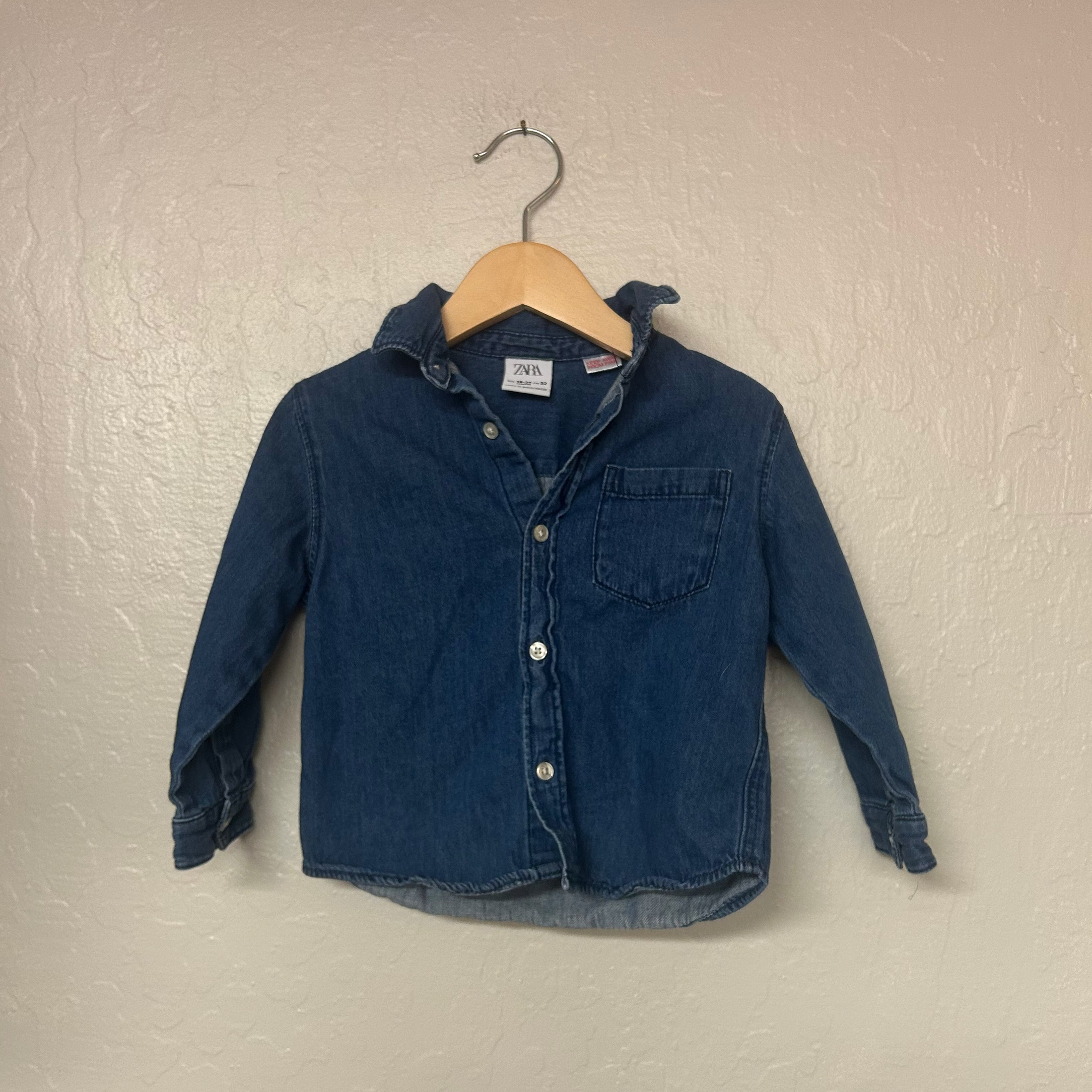zara boys’ medium blue denim button down 18-24M