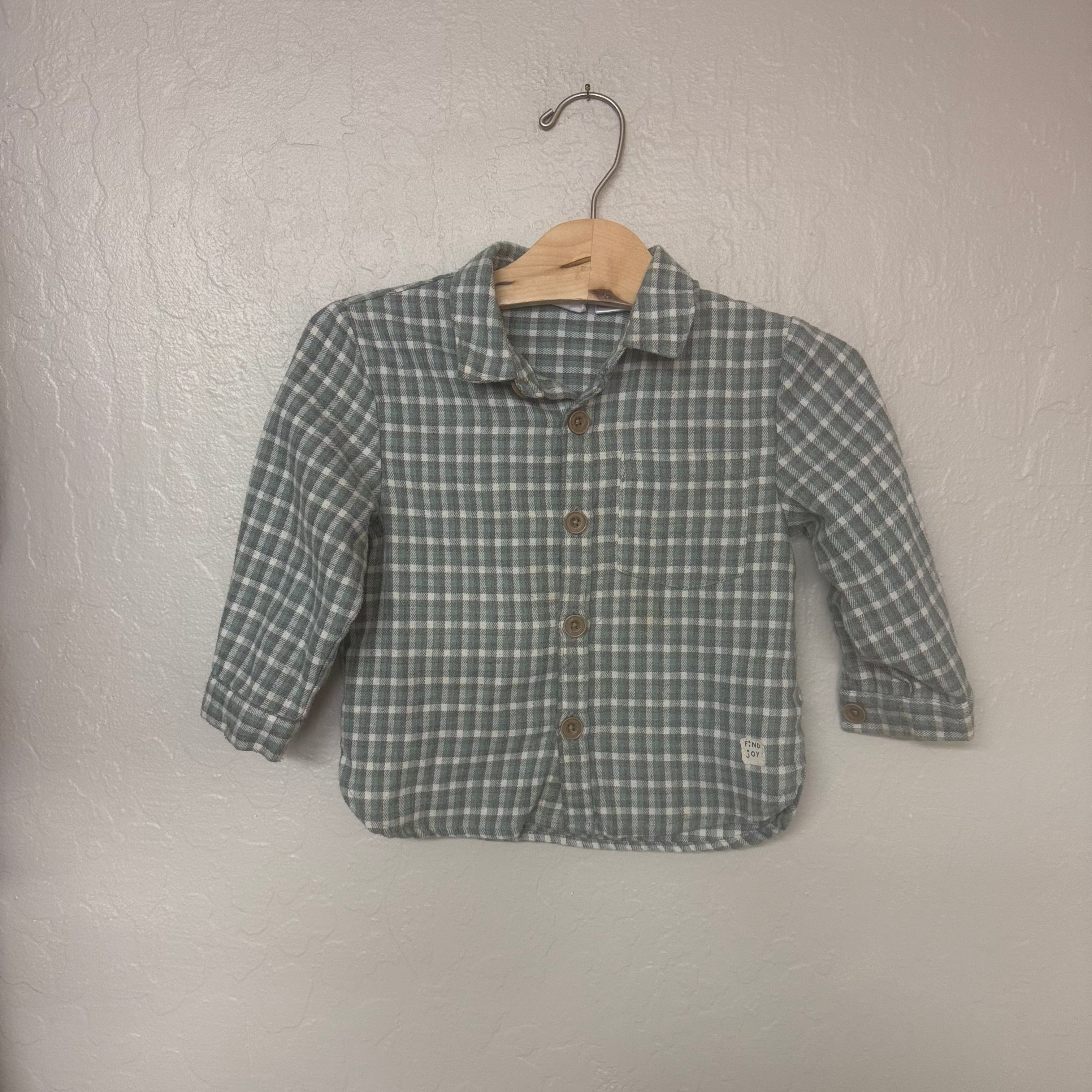zara boys' plaid flannel button-down shirt 12-18M
