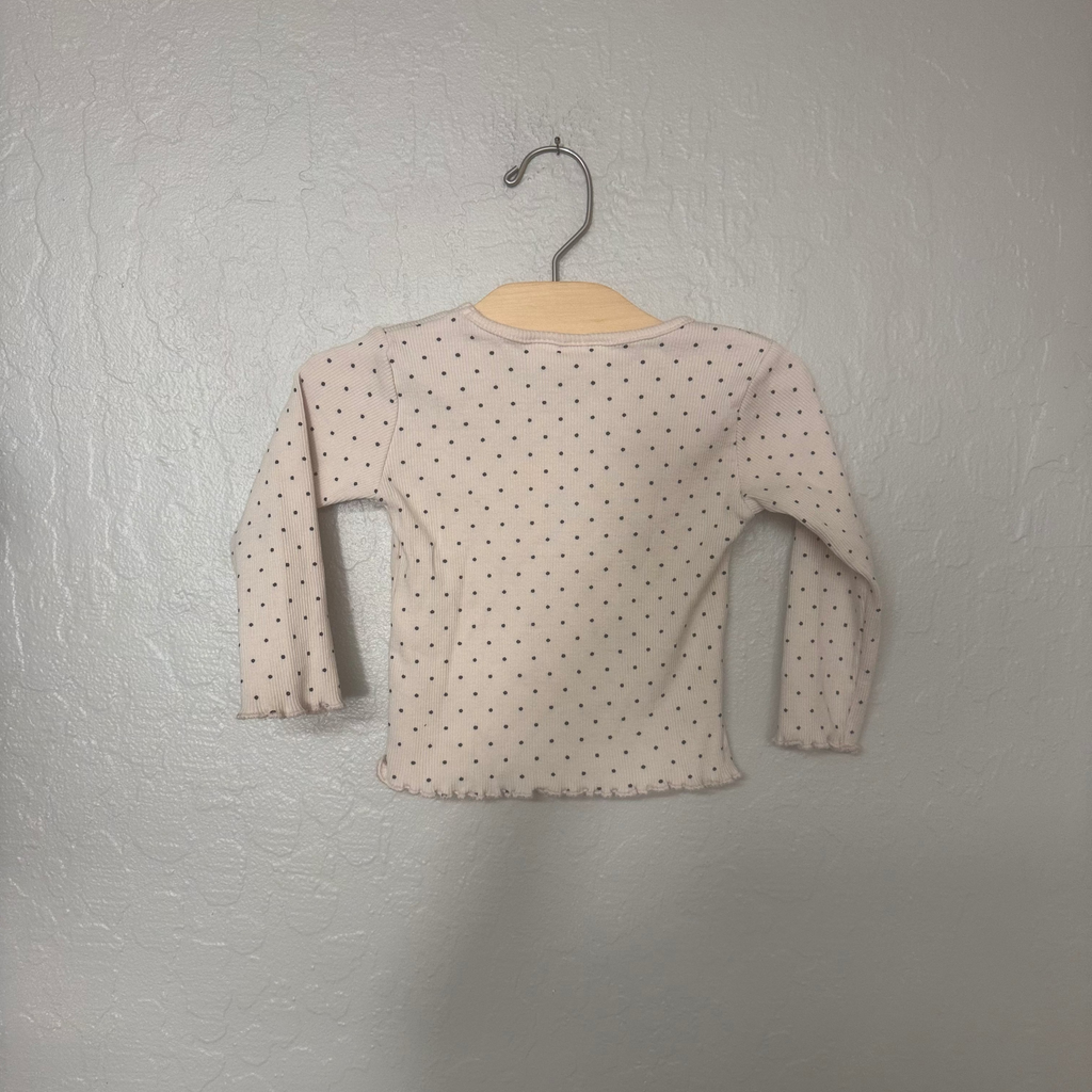zara girls' ribbed cream tee with black dots print 9-12M