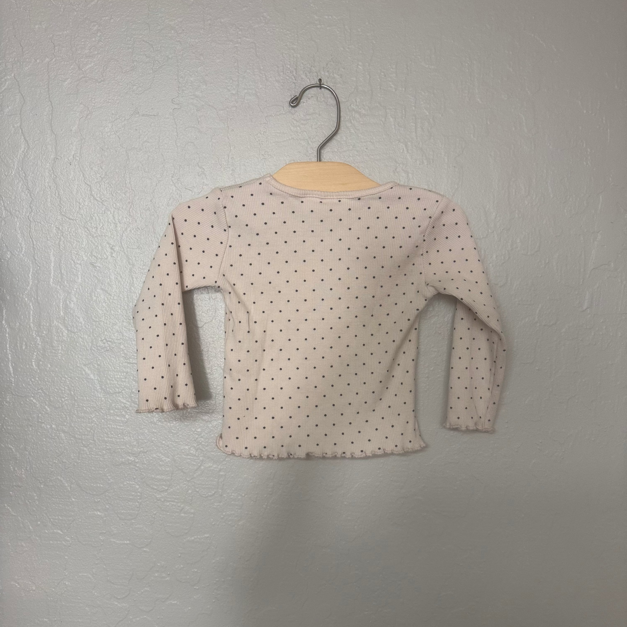 zara girls' ribbed cream tee with black dots print 9-12M