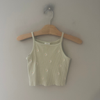 zara girls' green ribbed embroidered daisy cami 7Y