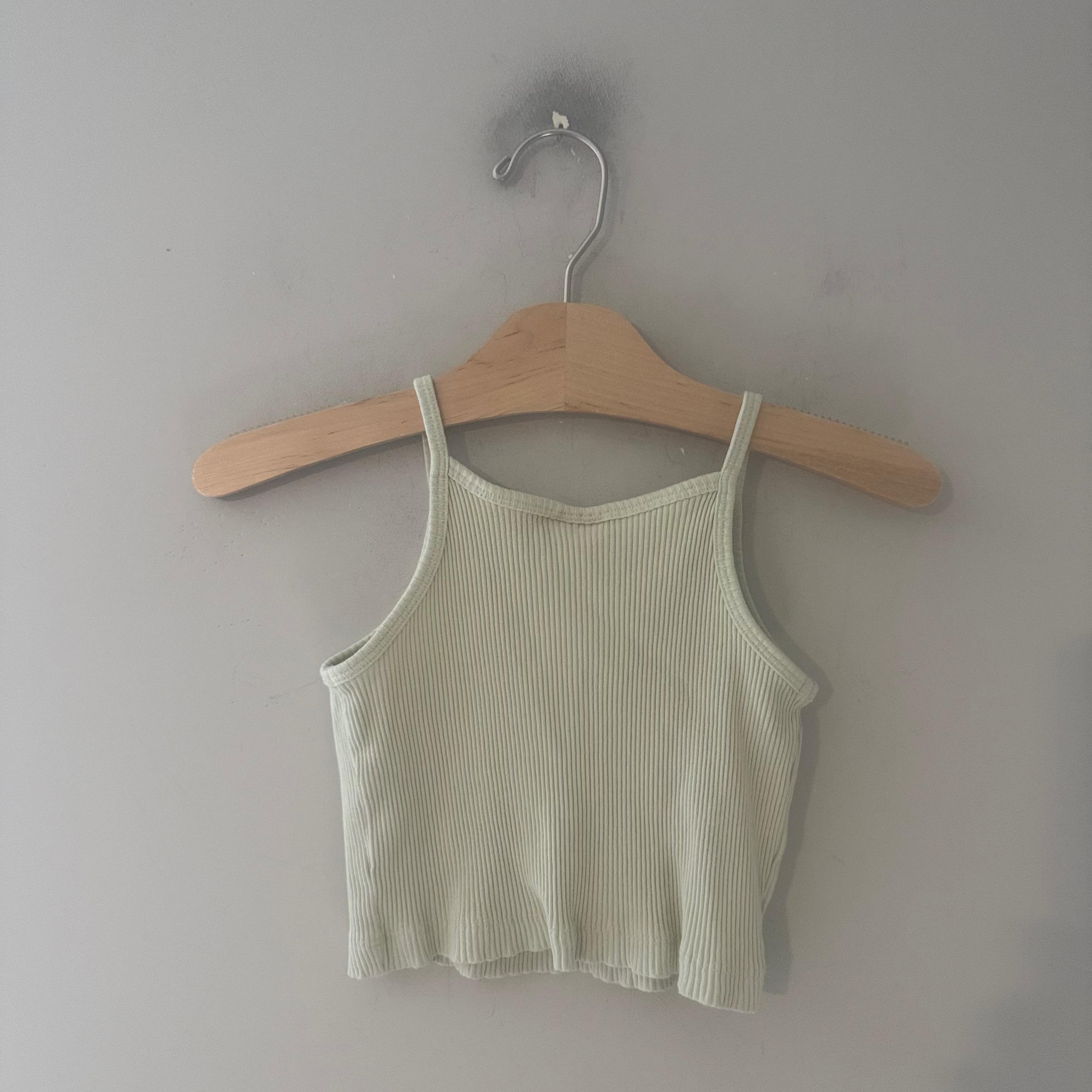zara girls' green ribbed embroidered daisy cami 7Y