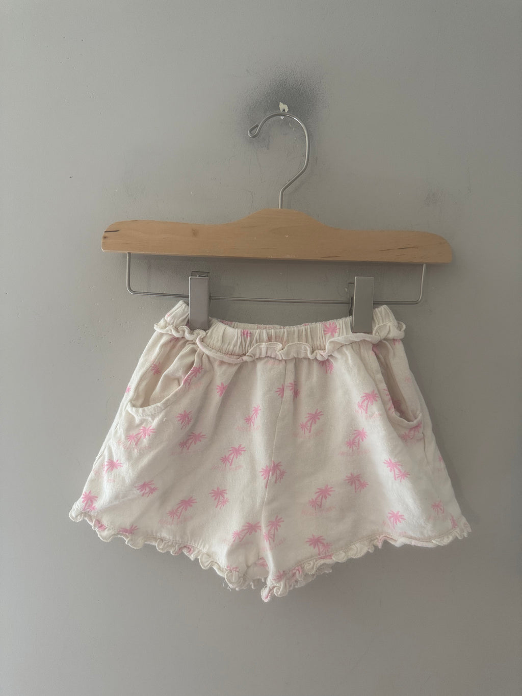 zara girls' cream ruffle shorts palm tree 4Y