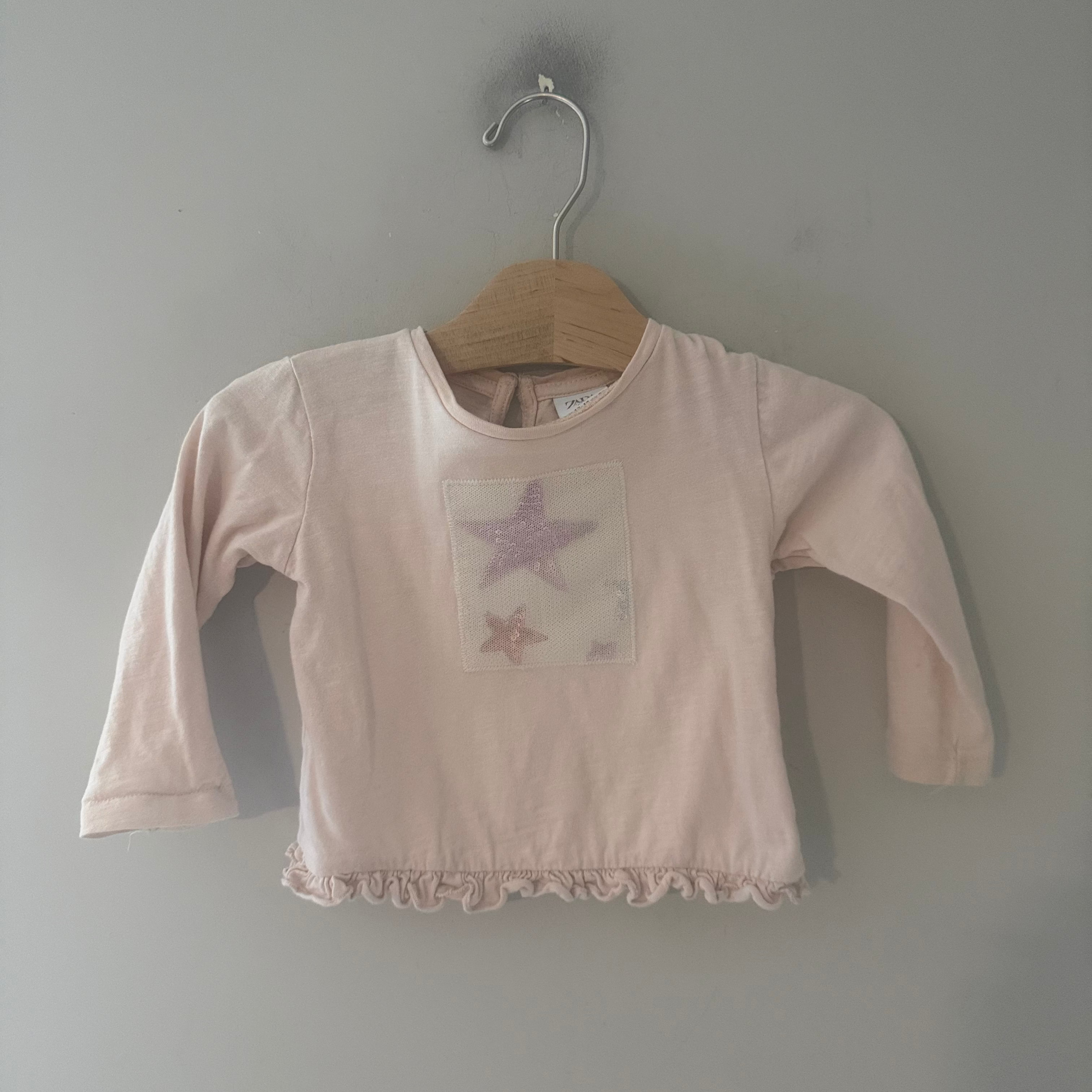 zara girls' long-sleeve pink star tee 12-18M