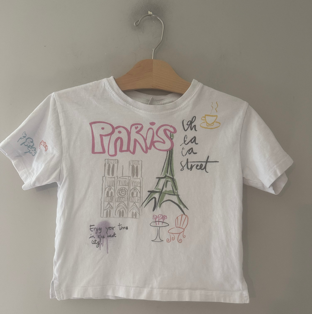 zara girls' white paris tee 6-7Y