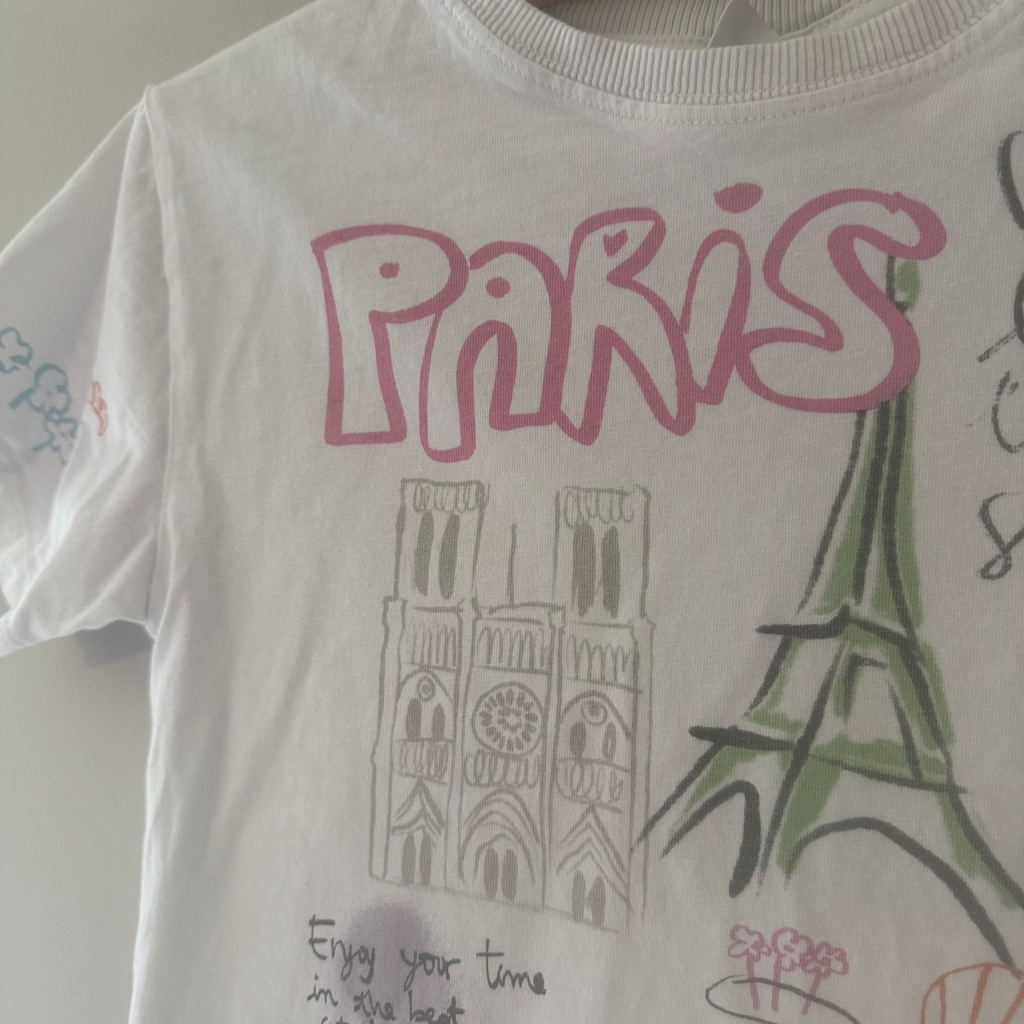zara girls' white paris tee 6-7Y