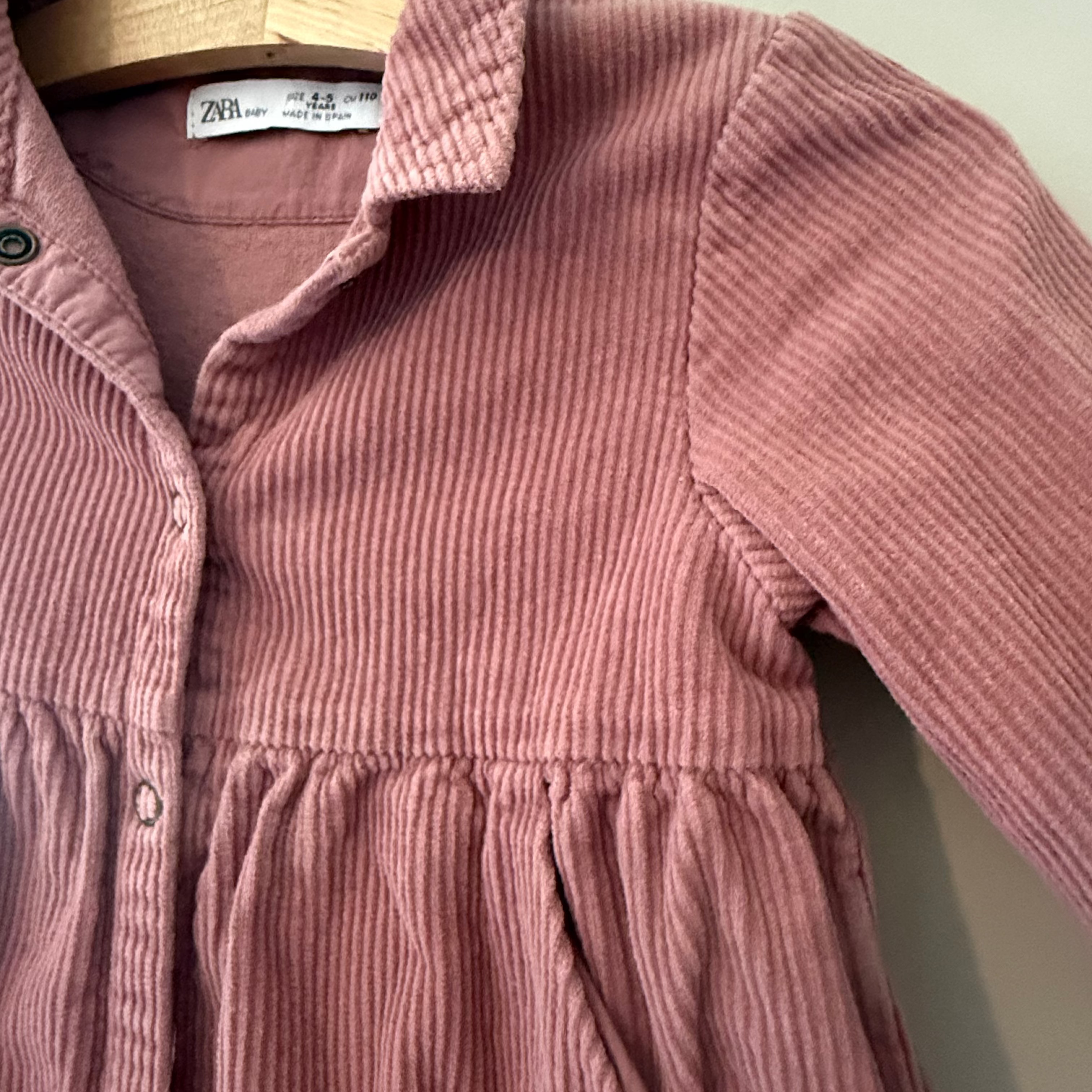 zara girls' pink corduroy shirt dress 4-5Y