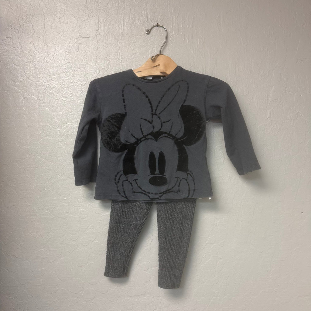 zara x disney baby girls' gray minnie mouse set 12-18M