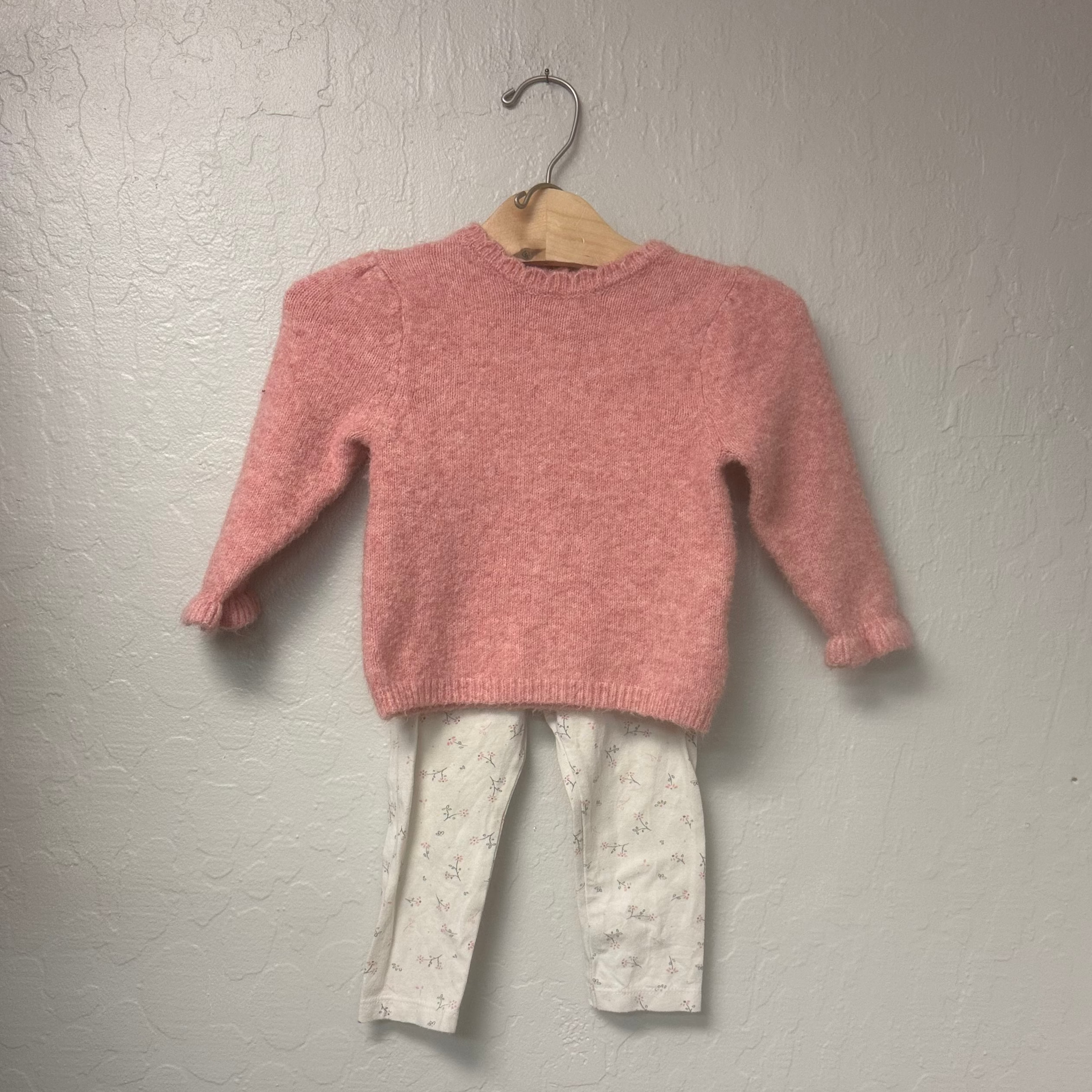 zara x h&m girls' pink sweater / leggings set 12-18M