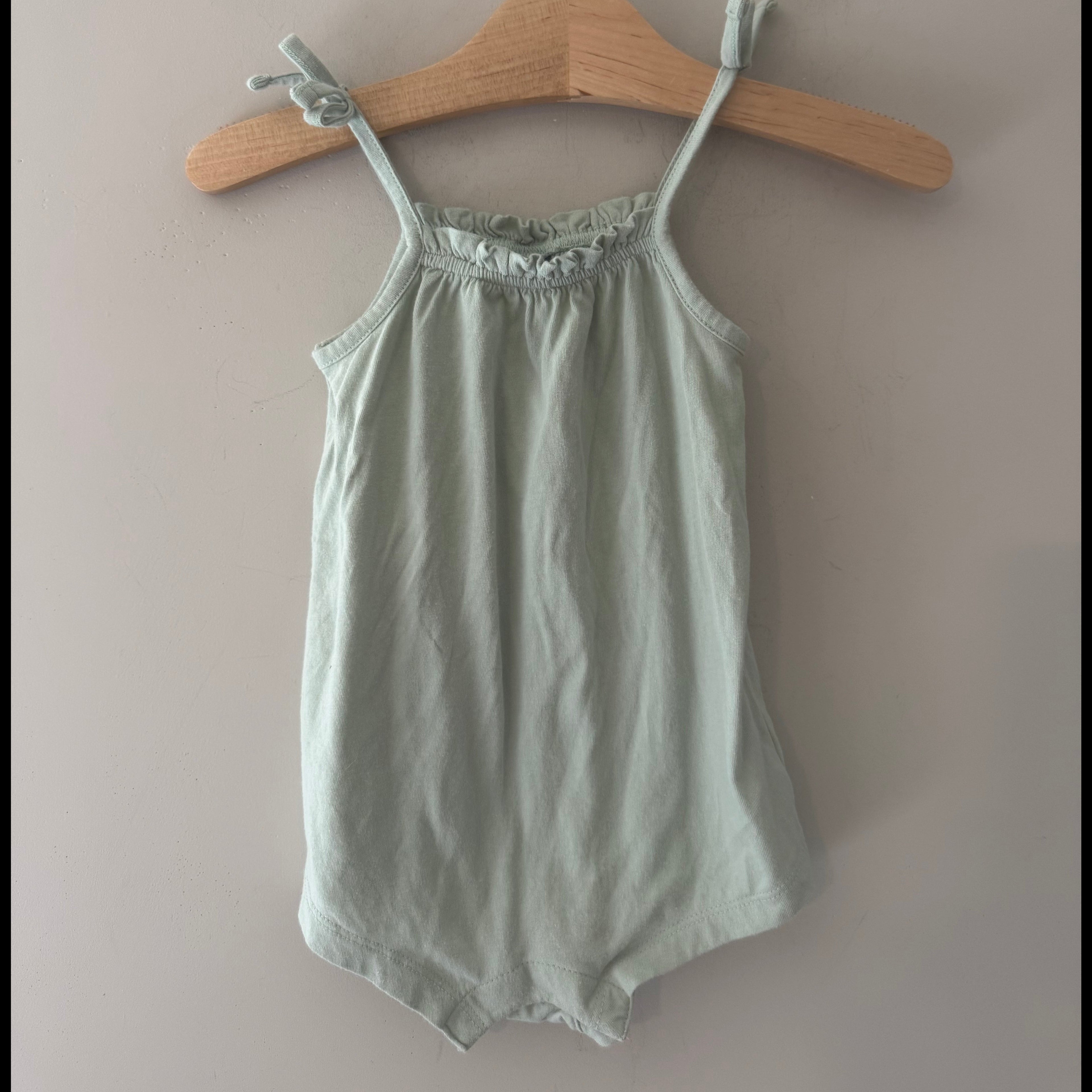 old navy green romper 12-18M