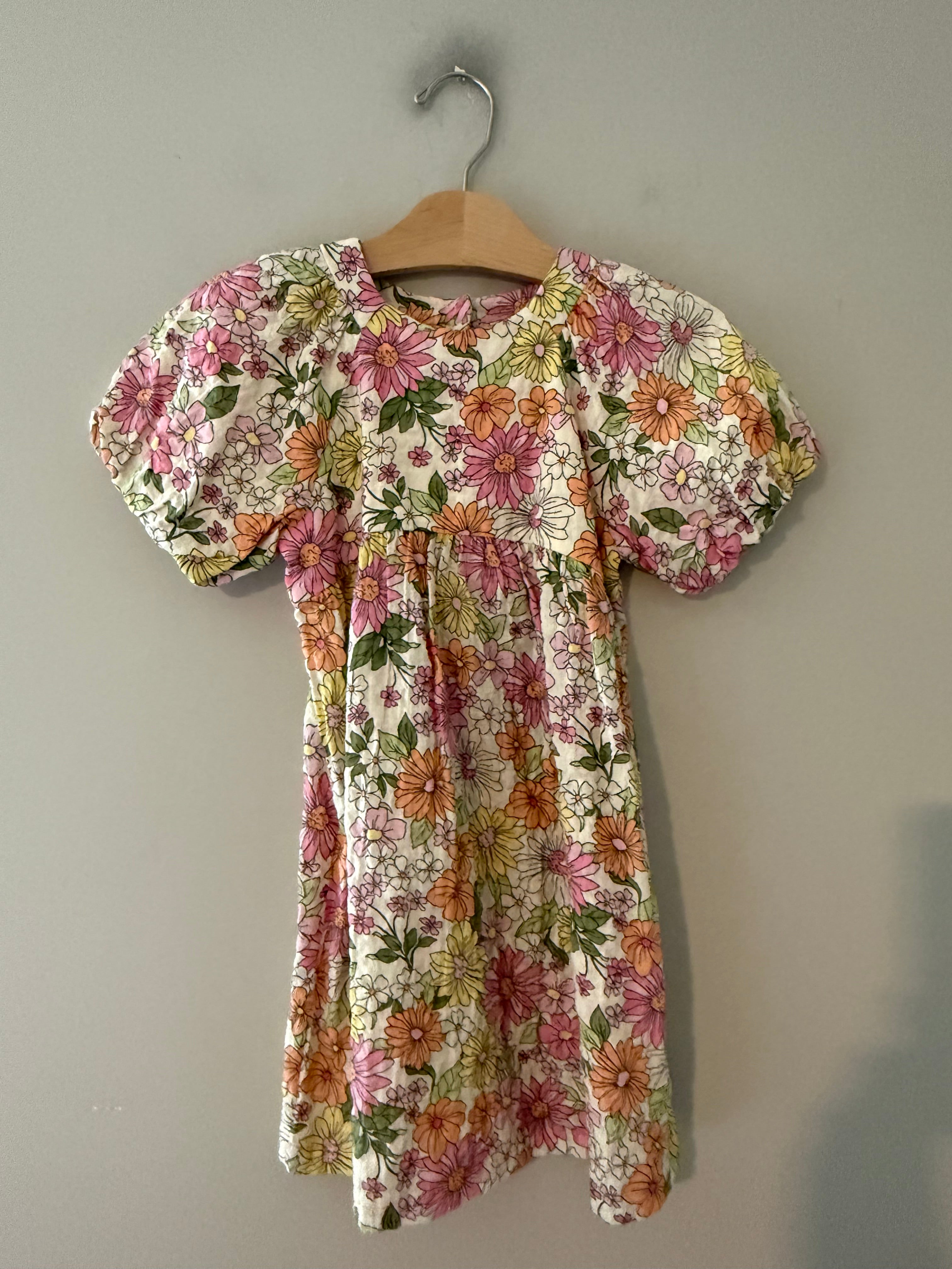 Zara Girls' Floral Puff Sleeve Dress 5-6Y