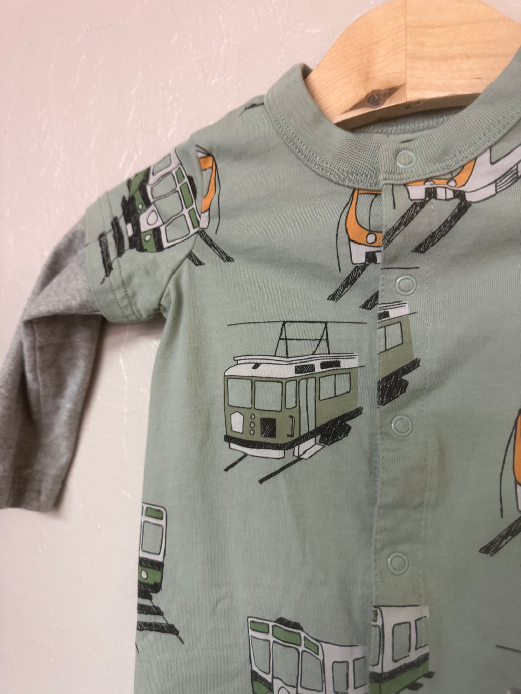 Tea Collection Boys Train Snap Romper Green 9-12M