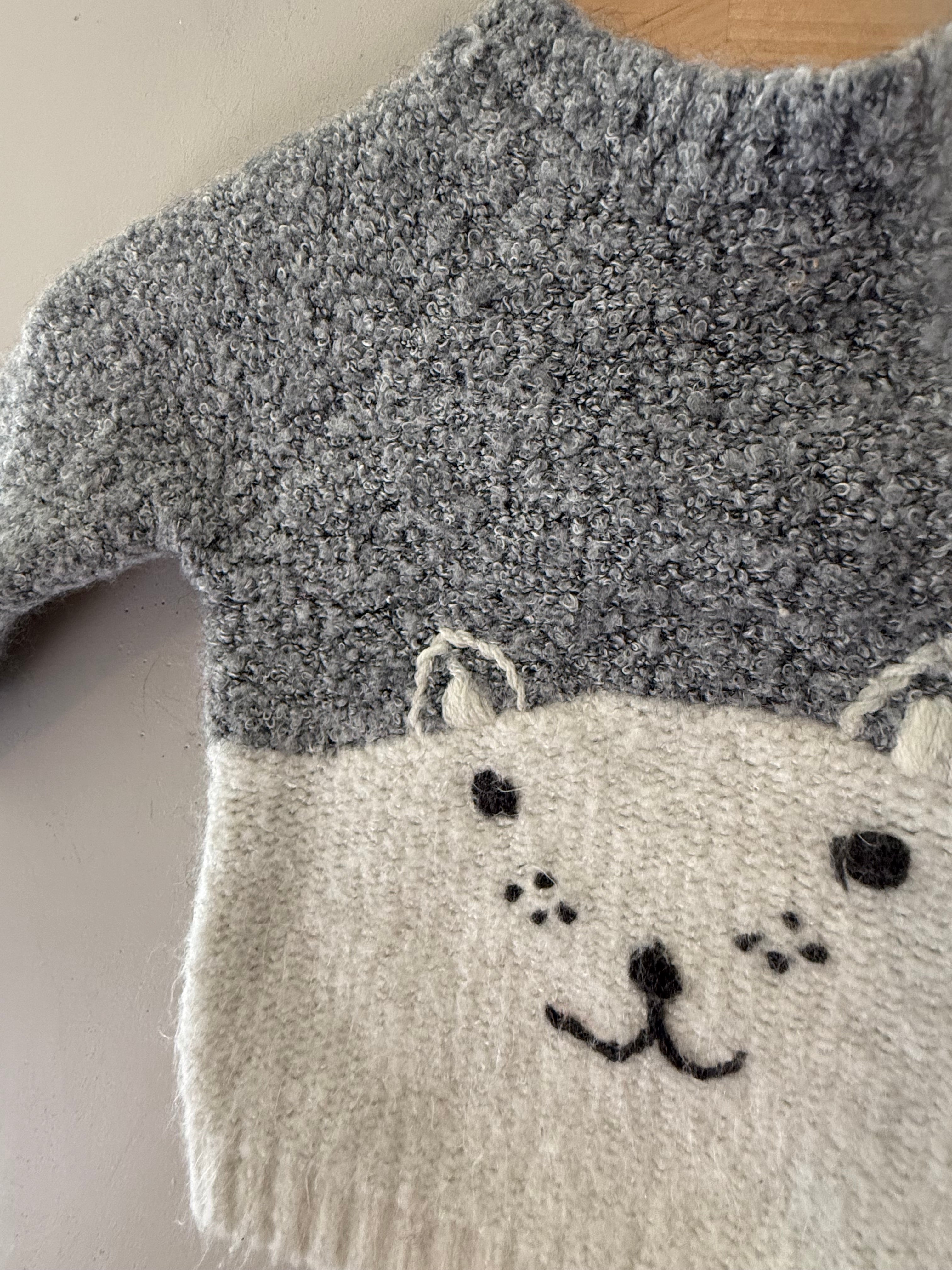 Zara Girls' Fuzzy Sweater Gray 6-9M