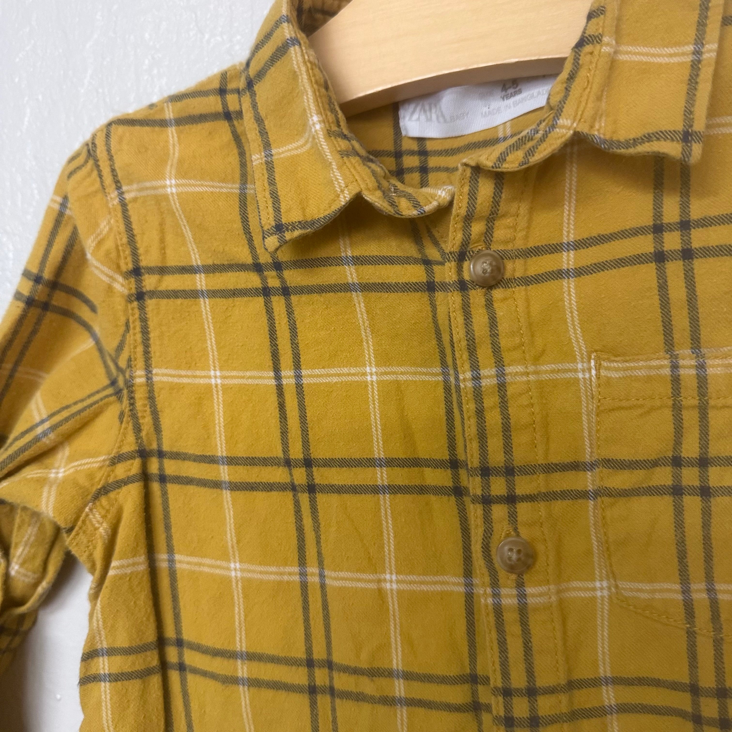 Zara Boys' Plaid Long Sleeve Gold 4-5Y