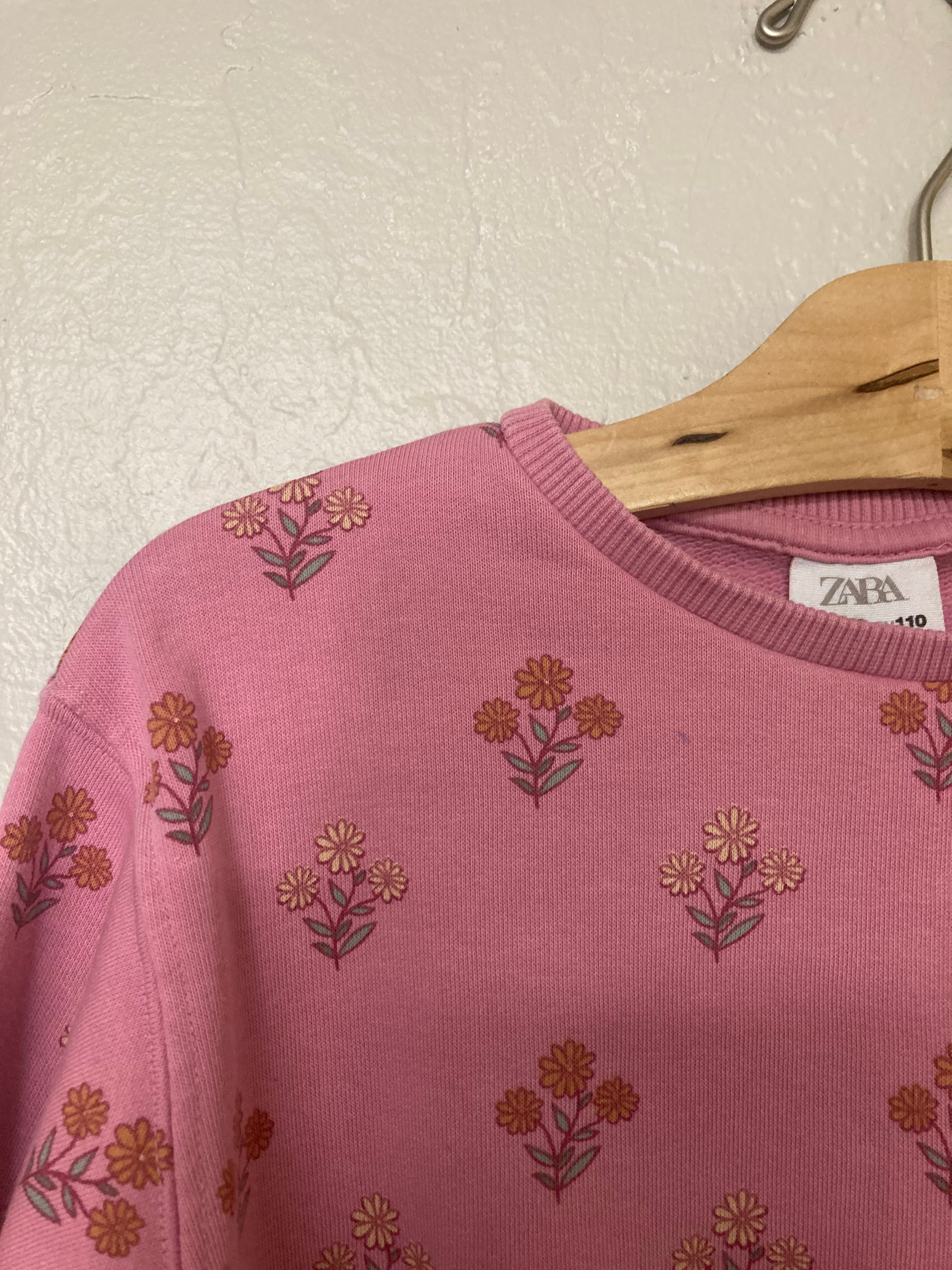 zara girls' pink floral sweatshirt 4-5Y