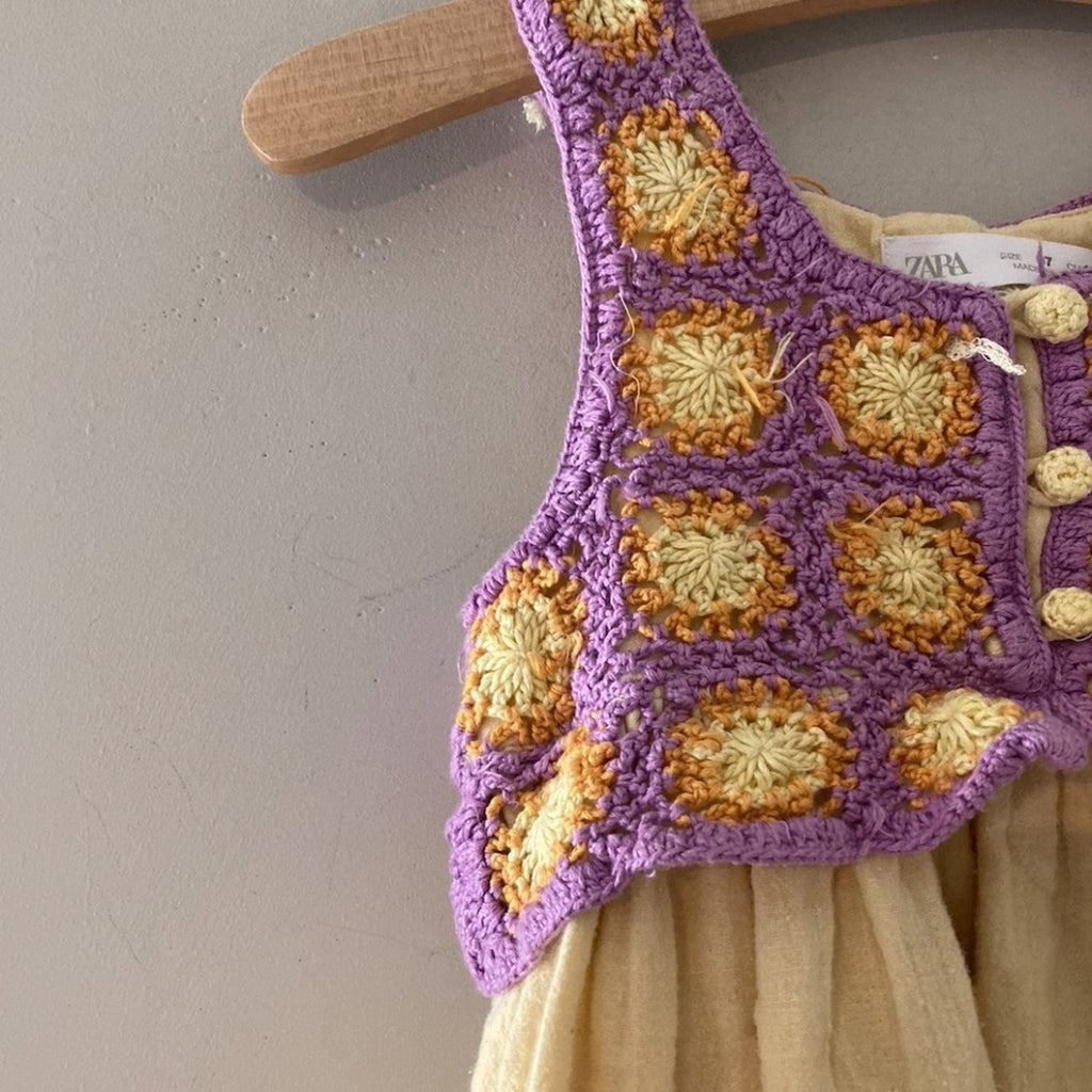 zara yellow crochet dress 7Y