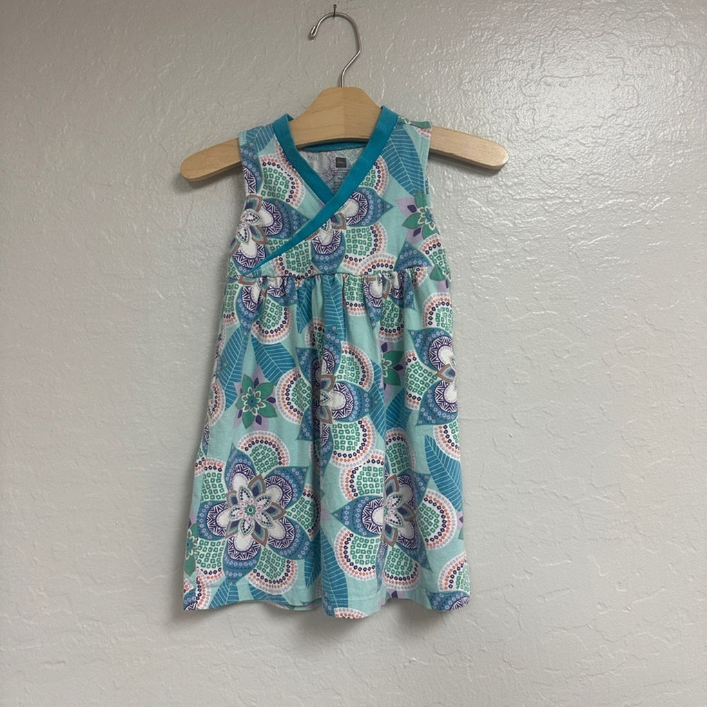 tea collection girls' blue sleeveless dress 4Y