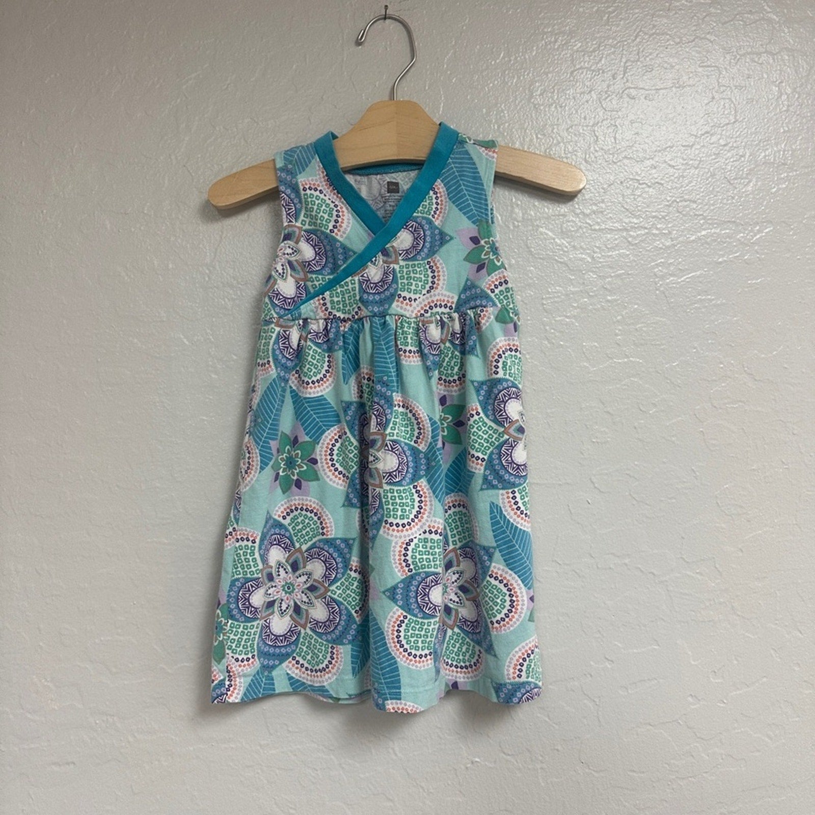 tea collection girls' blue sleeveless dress 4Y