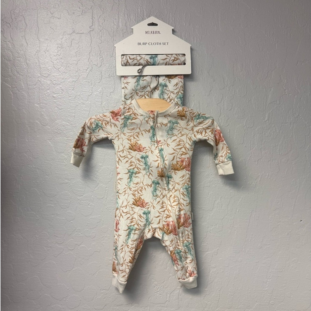 milkbarn jellyfish cloth pajama set 3-6M