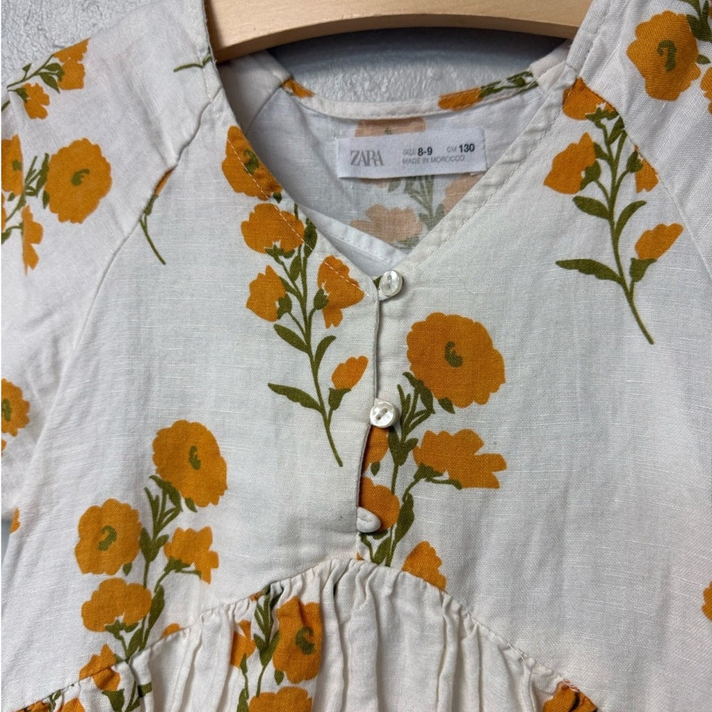 zara cream orange floral dress 8-9Y