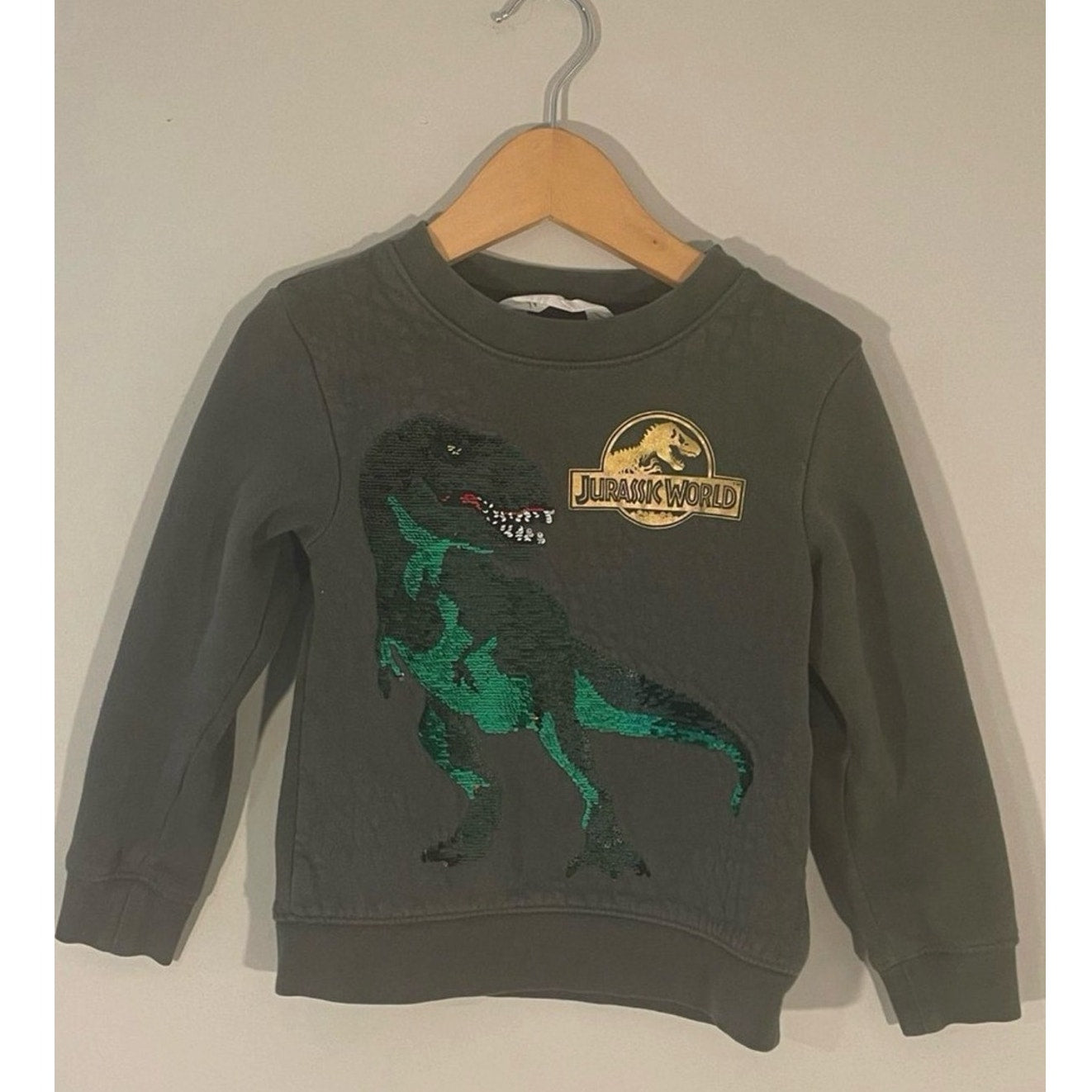 h&m x jurassic world sequin flip sweatshirt 3-4Y