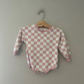 pink checkered sweatshirt romper‎ 12-18M