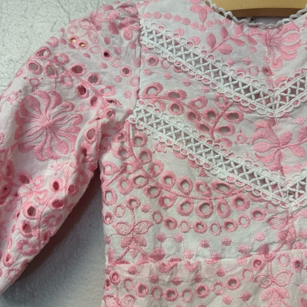 maisonette pink eyelet floral dress 1-2Y