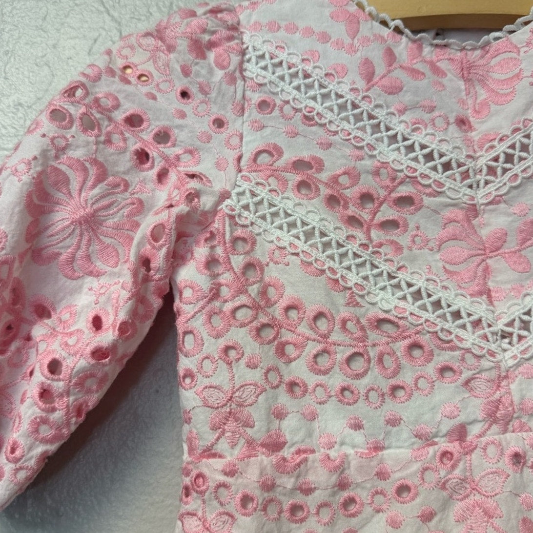 maisonette pink eyelet floral dress 1-2Y