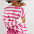 aerie off-shoulder pink white stripe sweater XL