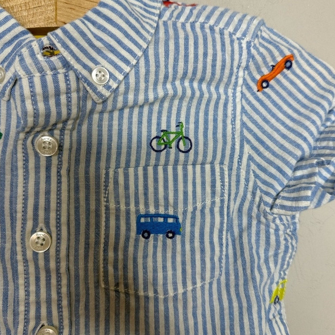 mini boden boys linen button down shirt top 2-3Y