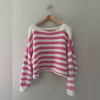 aerie off-shoulder pink white stripe sweater XL