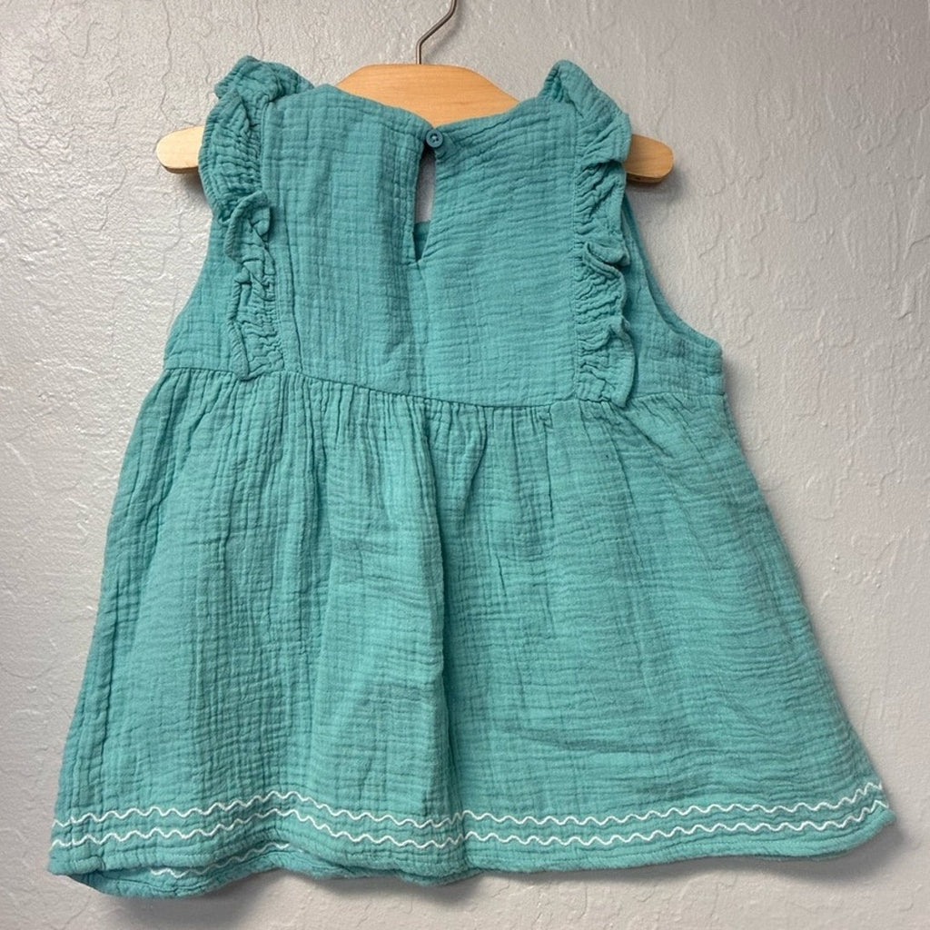 mini boden girls' teal floral tunic top 7-8Y