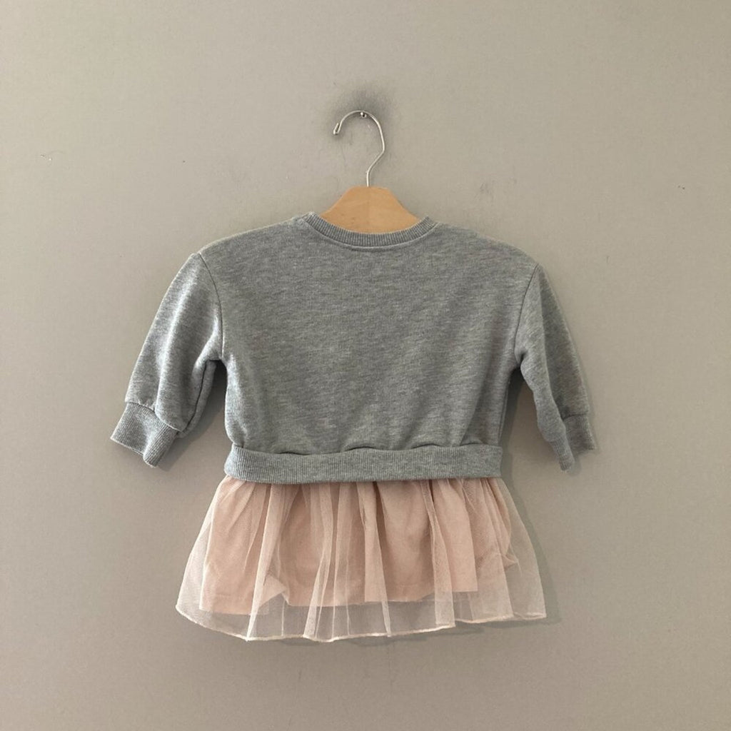 zara girls' gray sweatshirt dress tulle skirt 9-12M