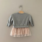 zara girls' gray sweatshirt dress tulle skirt 9-12M