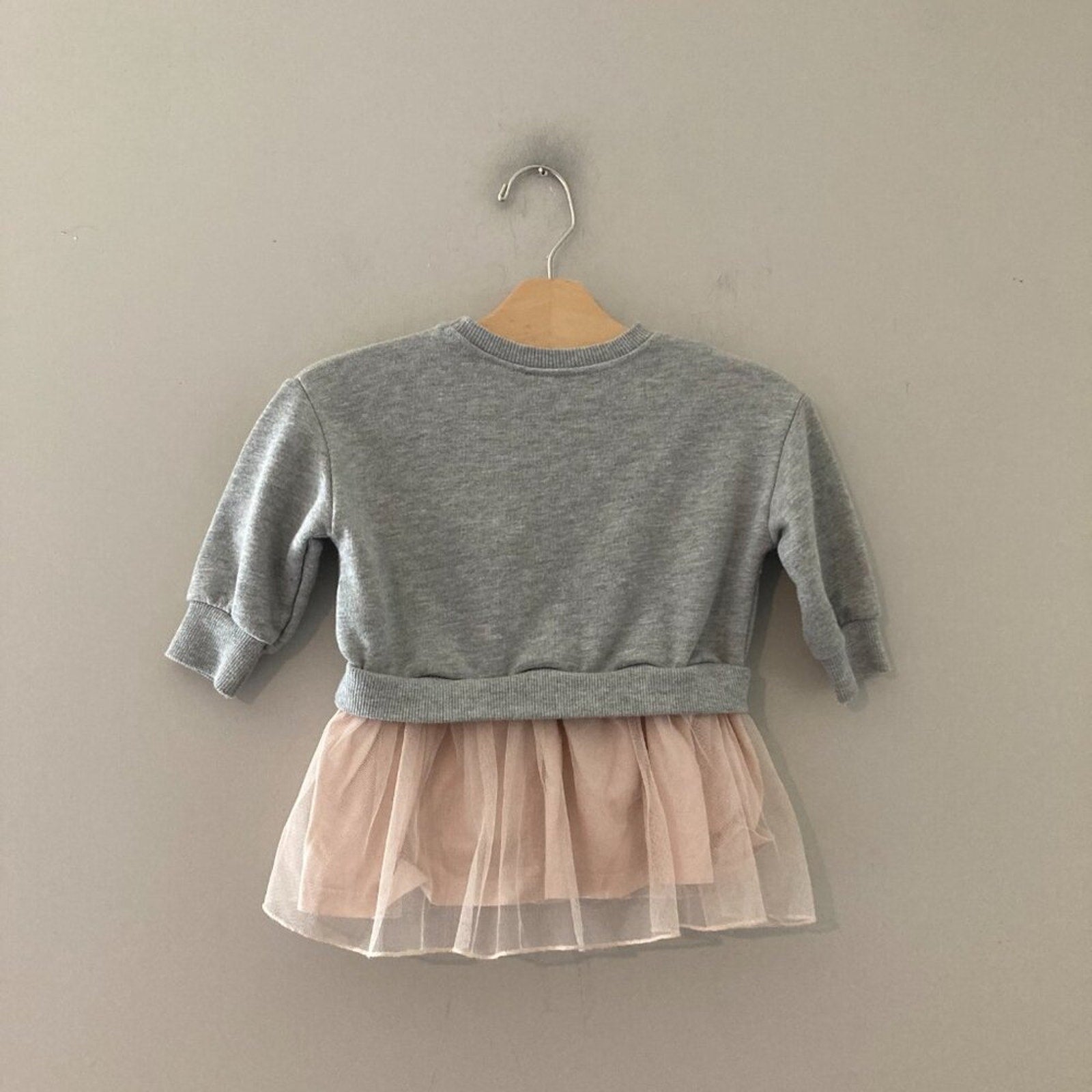 zara girls' gray sweatshirt dress tulle skirt 9-12M