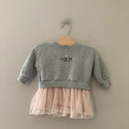 zara girls' gray sweatshirt dress tulle skirt 9-12M