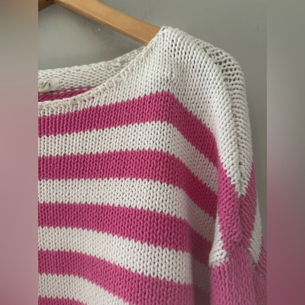aerie off-shoulder pink white stripe sweater XL