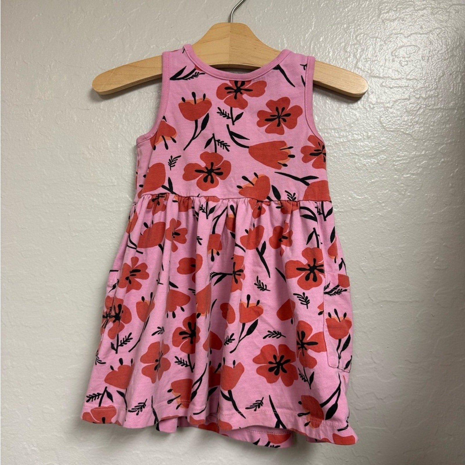 hanna andersson girls' pink floral dress 3T