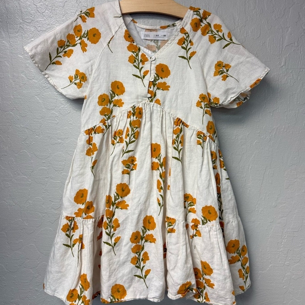 zara cream orange floral dress 8-9Y