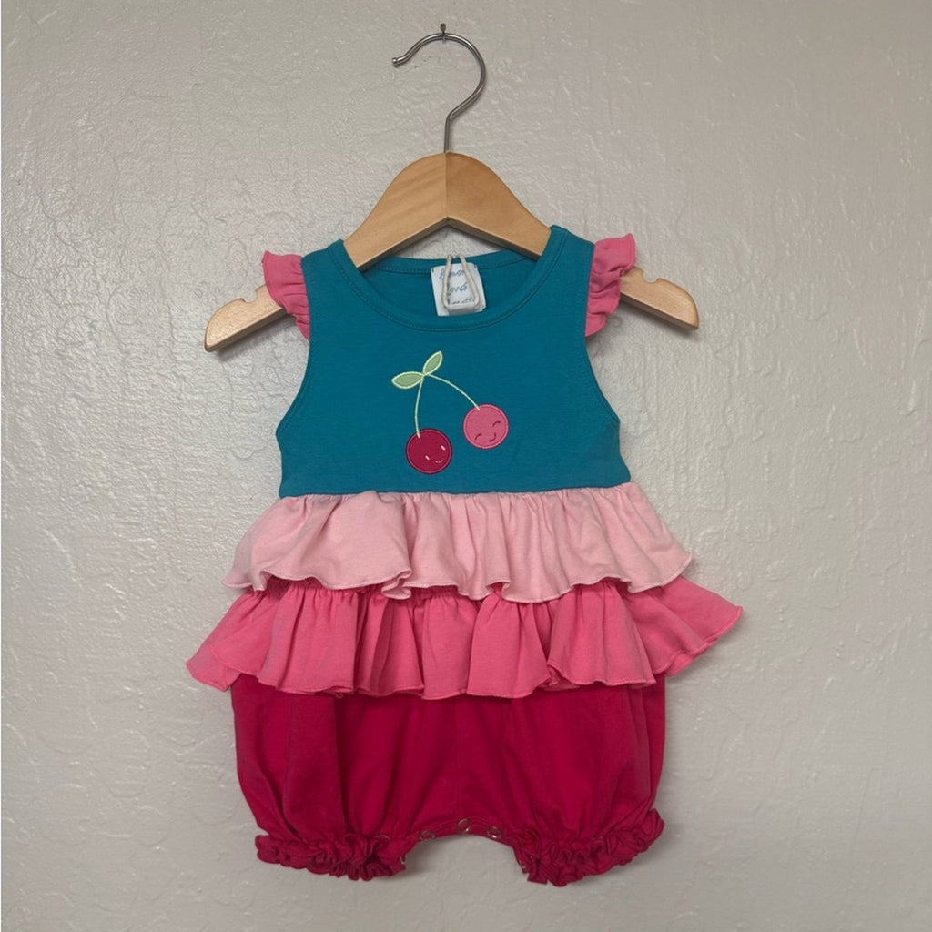 lemon loves layette blue pink romper 3-6M