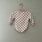 pink checkered sweatshirt romper‎ 12-18M