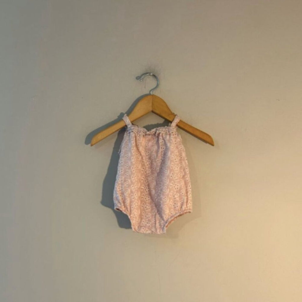 zara pink purple eyelet romper 3-6M