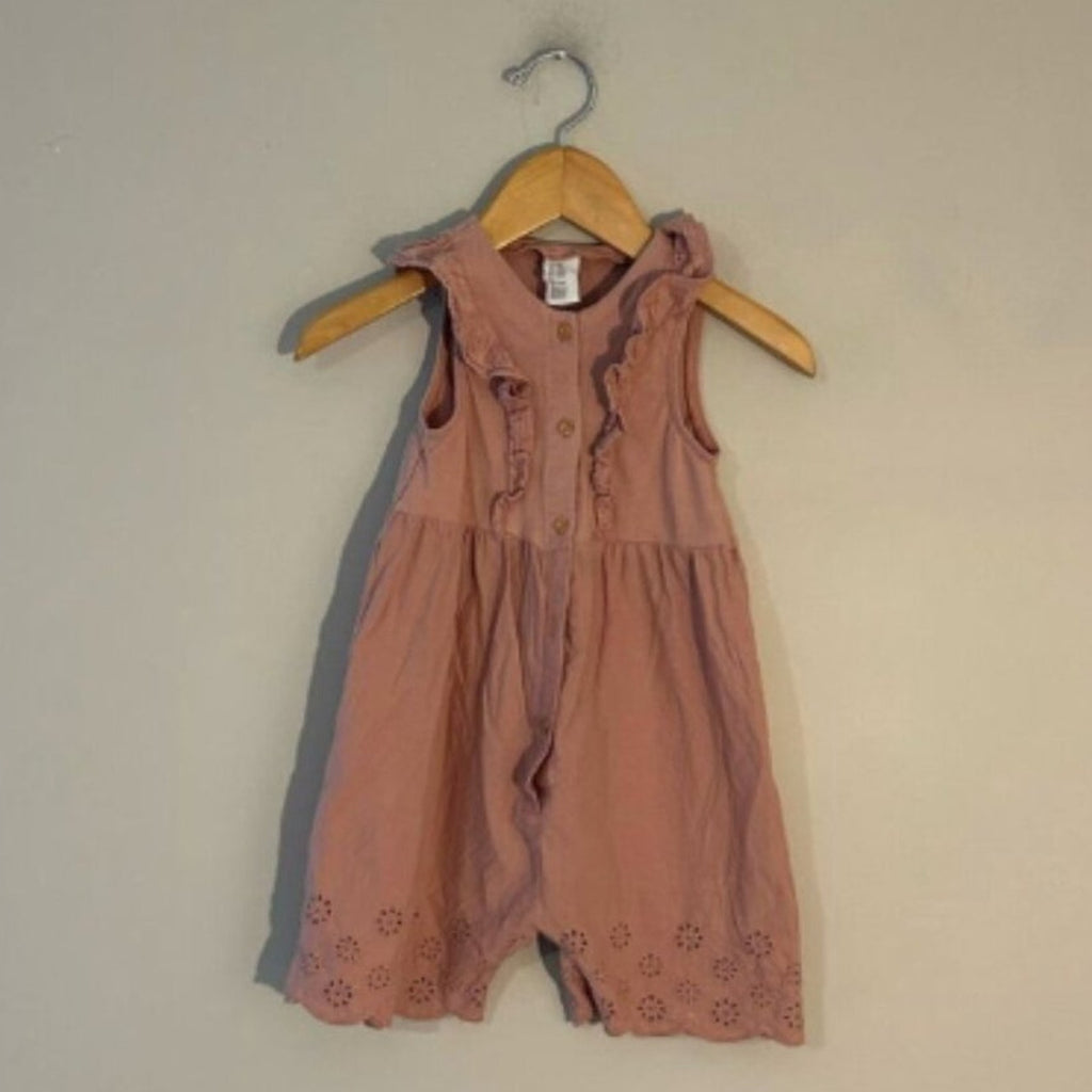 h&m girls' pink eyelet romper 12M