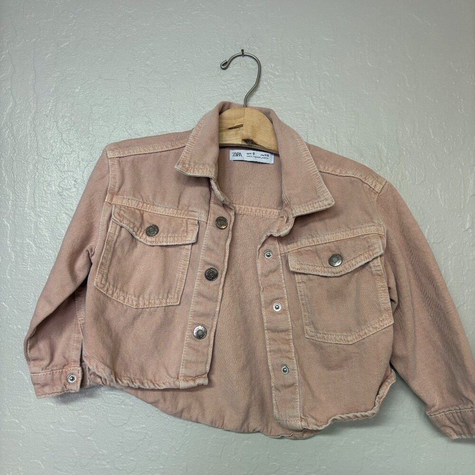 zara girls' pink denim jacket 6Y