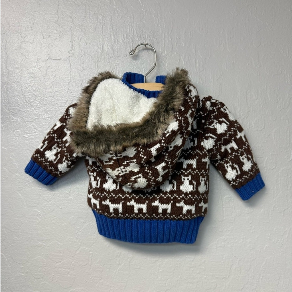 hanna andersson holiday fleece lining knitted cardigan 0-3M